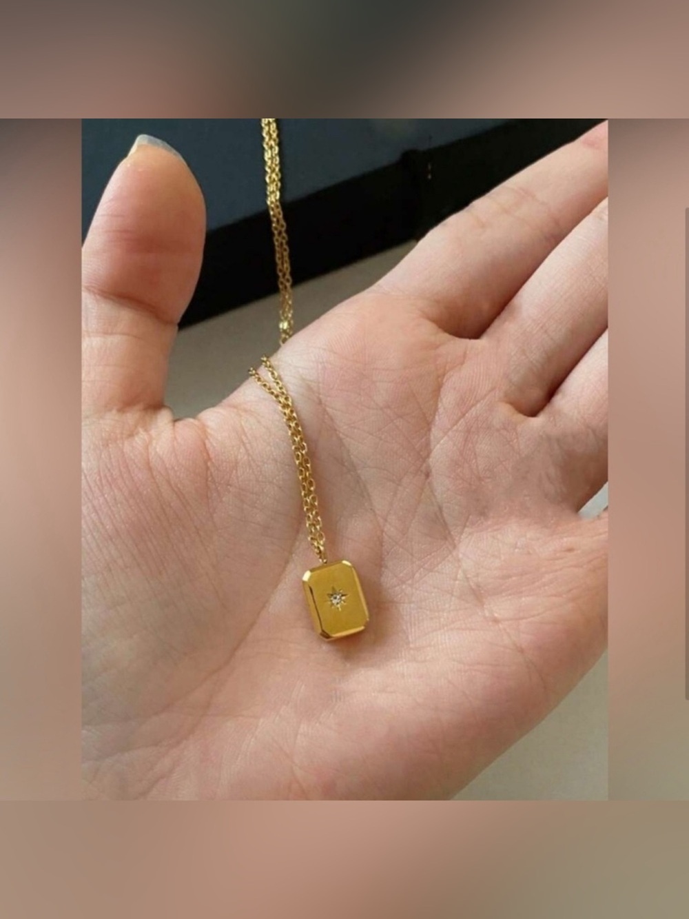 Gold Plated Stainless Steel Octagram Cubic Zirconia Chain Necklace - Picture 2 of 3